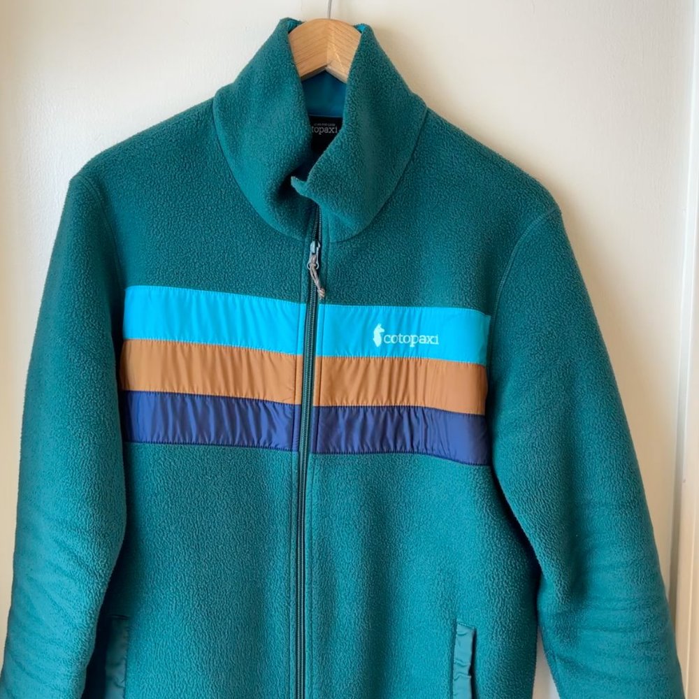 Cotopaxi Teca Fleece Full-Zip Jacket, Green with Multi-Colored Stripes, Medium